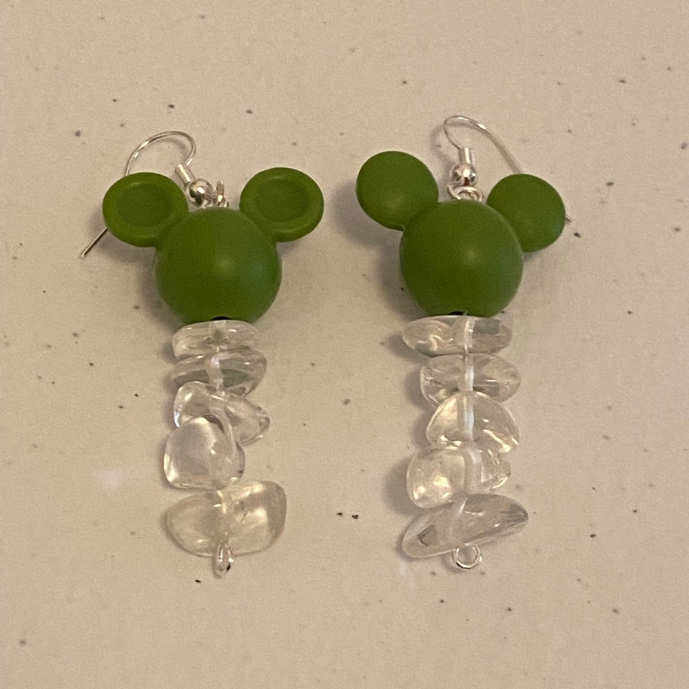 Genuine clear crystal quartz Mickey earrings